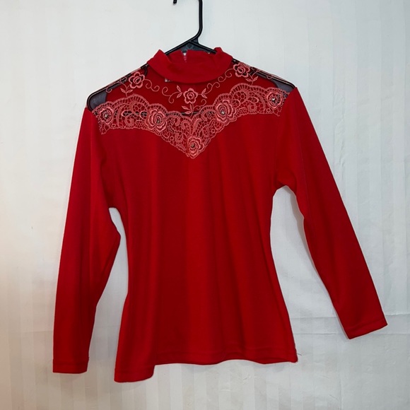 Red LONG SLEEVE MOCKNECK SHIRT - Picture 1 of 5